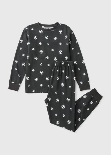 Boys Black Textured Football Pyjama Set (10-12yrs)