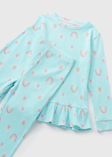 Girls Blue Rainbow Print Top & Bottom Pyjama Set (1-7yrs)