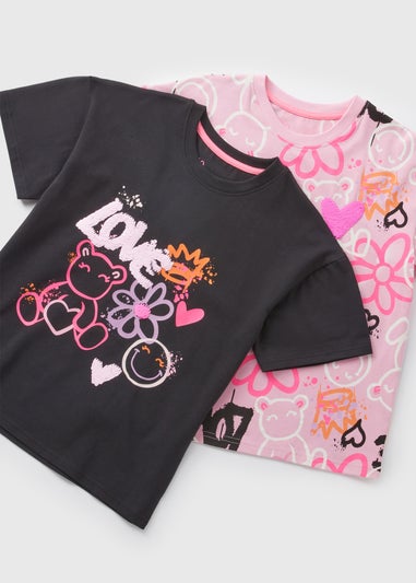 2 Pack Girls Pink Graffiti Pyjama Set (10-12yrs)