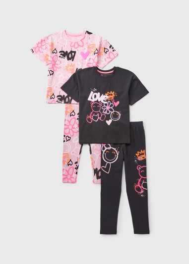 2 Pack Girls Pink Graffiti Top & Legging Set (10-12yrs)