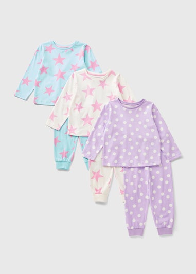 3 Pack Girls Multicolour Star Pyjamas (1-7yrs)