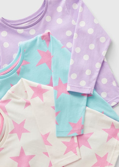 3 Pack Girls Multicolour Star Pyjamas (1-7yrs)