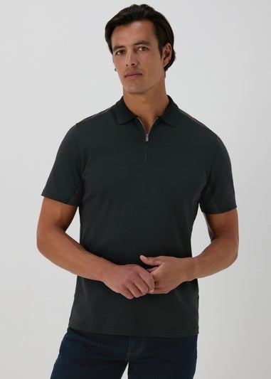 Black Interlock Panel Polo Shirt