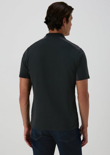 Black Interlock Panel Polo Shirt