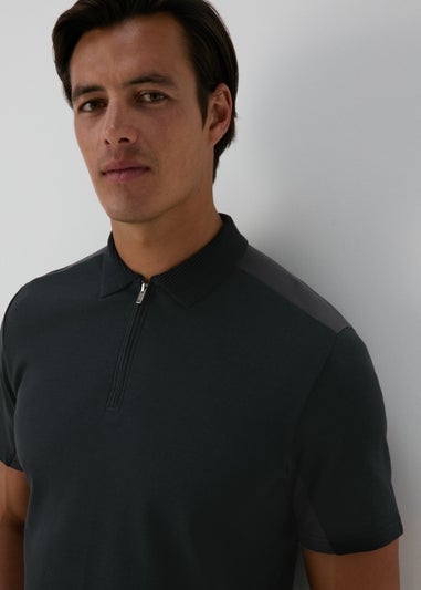 Black Interlock Panel Polo Shirt