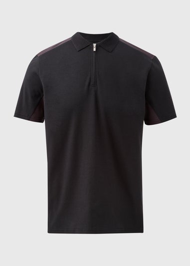 Black Interlock Panel Polo Shirt