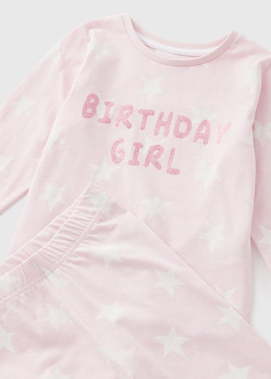 Girls Pink Birthday Top & Bottom Pyjama Set (1-7yrs)