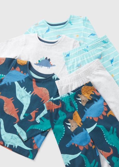 3 Pack Boys Blue Dinosaur Pyjama Sets (1-7yrs)