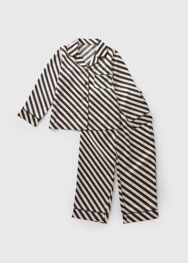 Girls Black Stripe Satin Pyjama Set (4-12yrs)