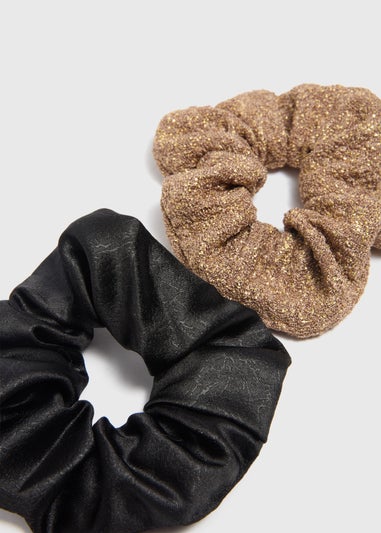 2 Pack Gold/ Black Textured Scrunchies