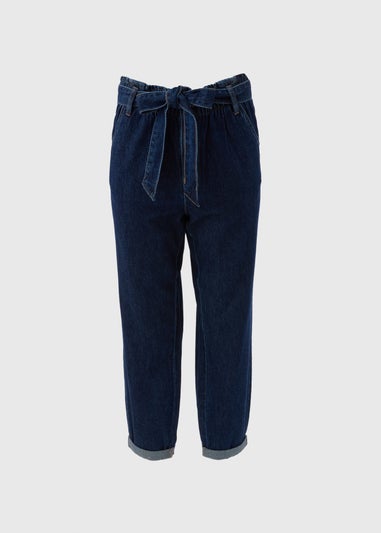 Indigo Paperbag Belted Jeans