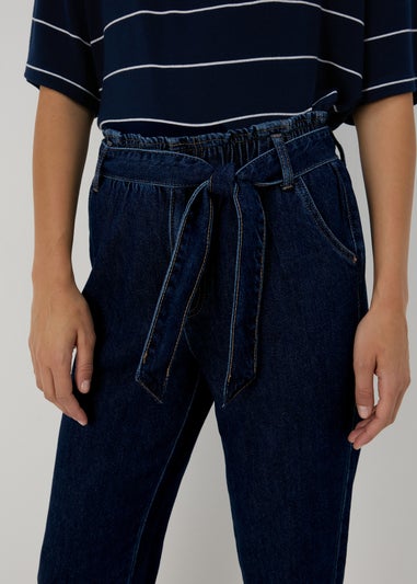 Indigo Paperbag Belted Jeans