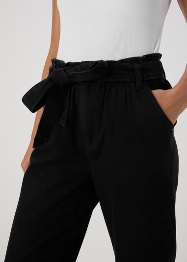 Black Paperbag Belted Jeans