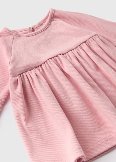 Baby Pink Ribbed Dress (Newborn-23mths)