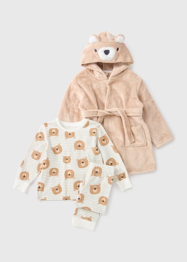 3 Pack Brown Bear Pyjama Set & Dressing Gown (1-7yrs)