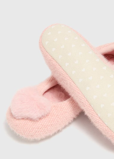 Pink Heart Pom Ballet Slippers