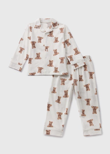 Kids White Bear Shirt & Bottoms Pyjama Set (1-7yrs)