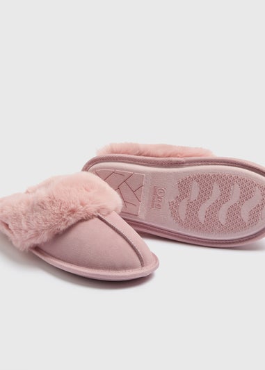 Pink Suede Mule Slippers