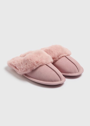 Pink Suede Mule Slippers