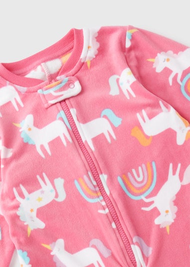 Girls Pink Velour Unicorn Onesie (1-7yrs)