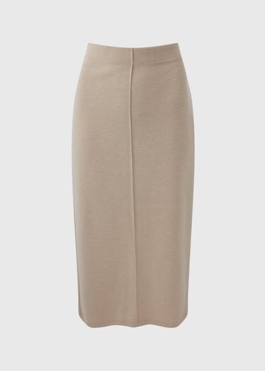 Beige Ribbed Midi Skirt