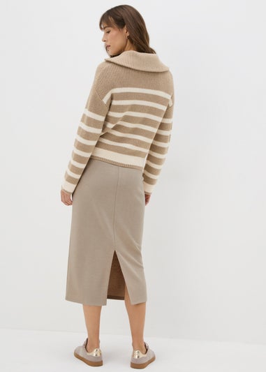 Beige Ribbed Midi Skirt