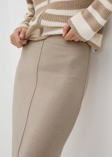 Beige Ribbed Midi Skirt