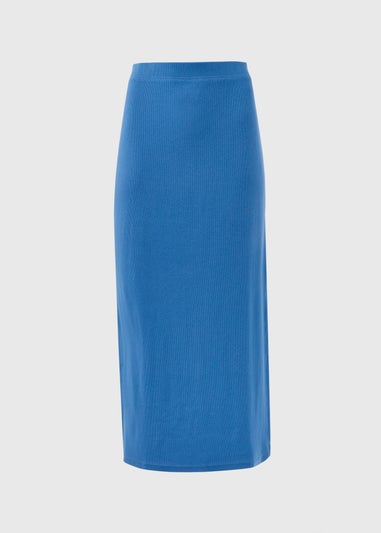 Blue Ribbed Midi Skirt