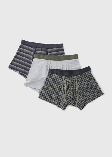 3 Pack Green Patterned Keyhole Boxers