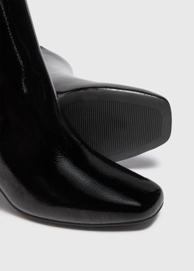 Patent Black Wide Fit Block Heel Boots