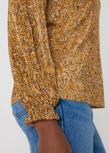 Mustard Paisley Plisse Top