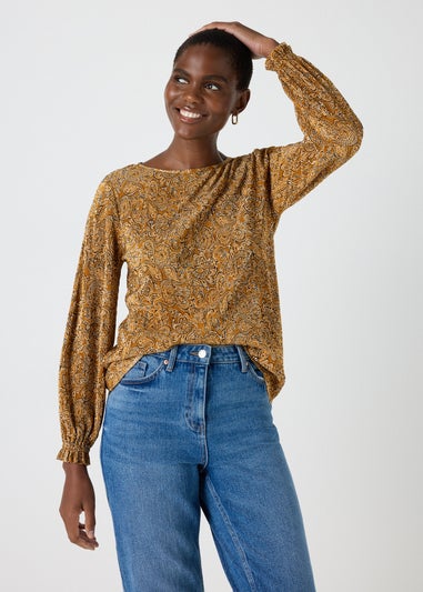 Mustard Paisley Plisse Top