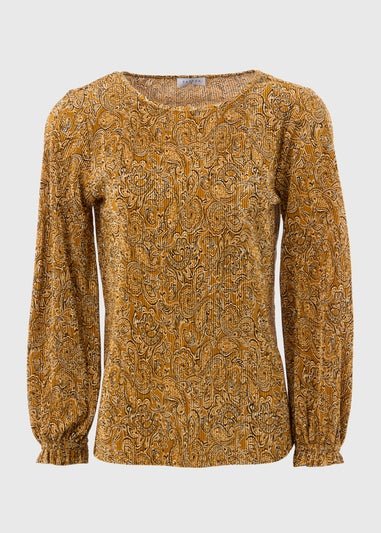 Mustard Paisley Plisse Top