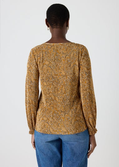 Mustard Paisley Plisse Top