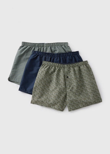 3 Pack Green Leaf Print Boxers