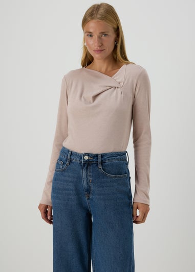 Beige Twist Neck Top