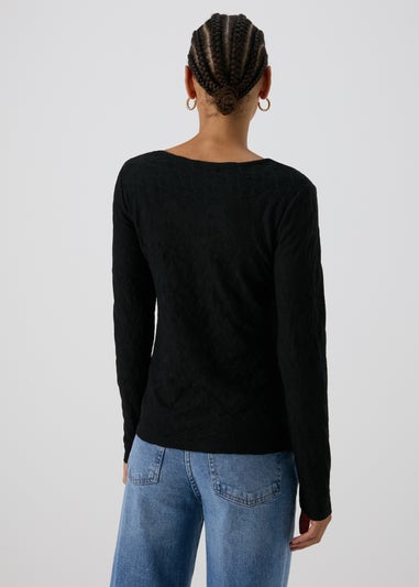 Black Twist Front Textured Top