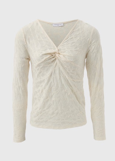 Cream Textured Twist Front Top