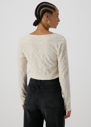 Cream Textured Twist Front Top