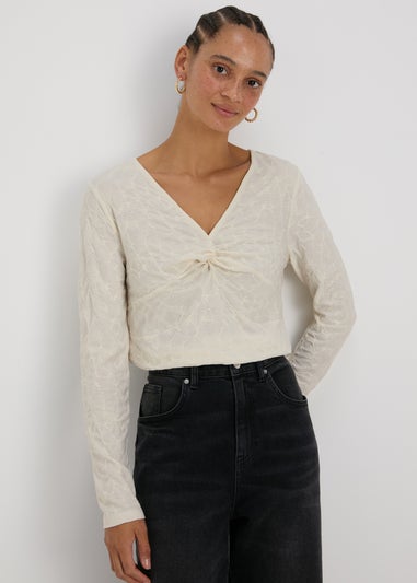 Cream Textured Twist Front Top