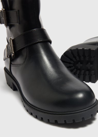 Black Wide Fit Short Biker Boots