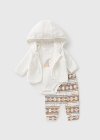 3 Piece Baby Cream Bear Bodysuit, Leggings, & Jacket Set (Newborn-18mths)