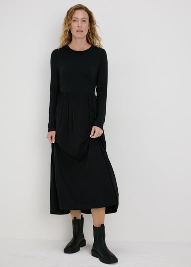 Black Long Sleeve Midi Dress