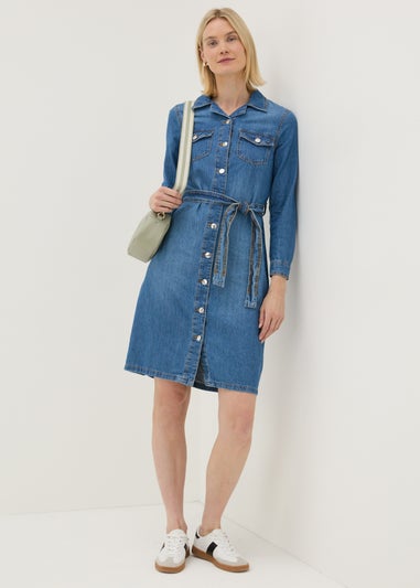 Blue Mid Wash Denim Shirt Dress