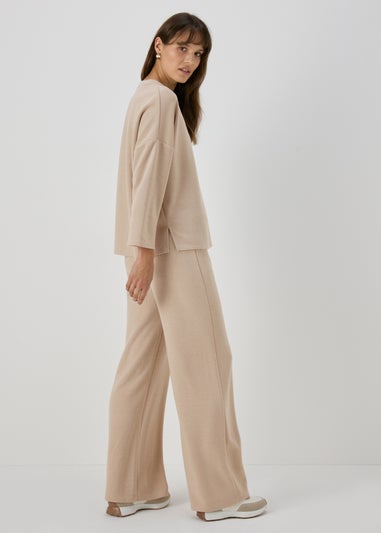 Cream Co Ord Soft Touch Wide Leg Trousers