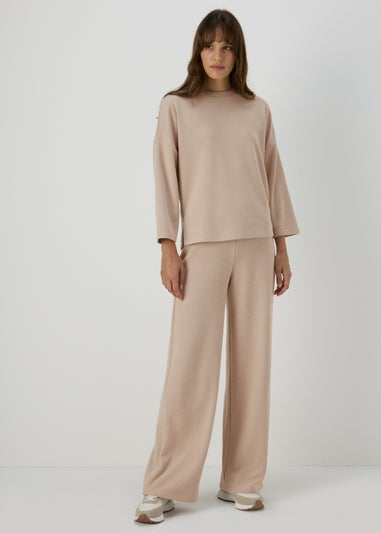 Cream Co Ord Soft Touch Wide Leg Trousers