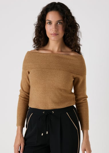 Et Vous Camel Bardot Knitted Jumper