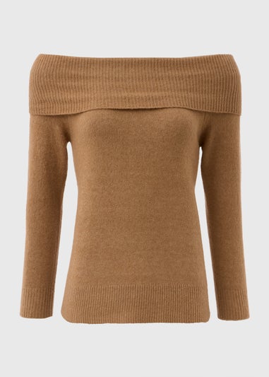 Et Vous Camel Bardot Knitted Jumper