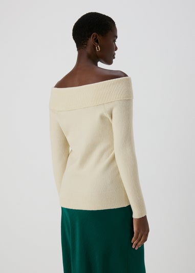 Et Vous Cream Bardot Knitted Jumper