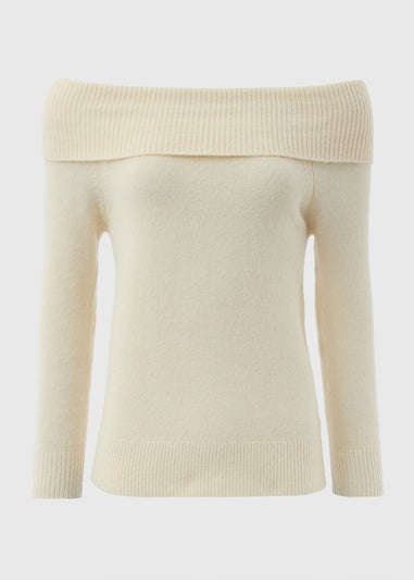 Et Vous Cream Bardot Knitted Jumper